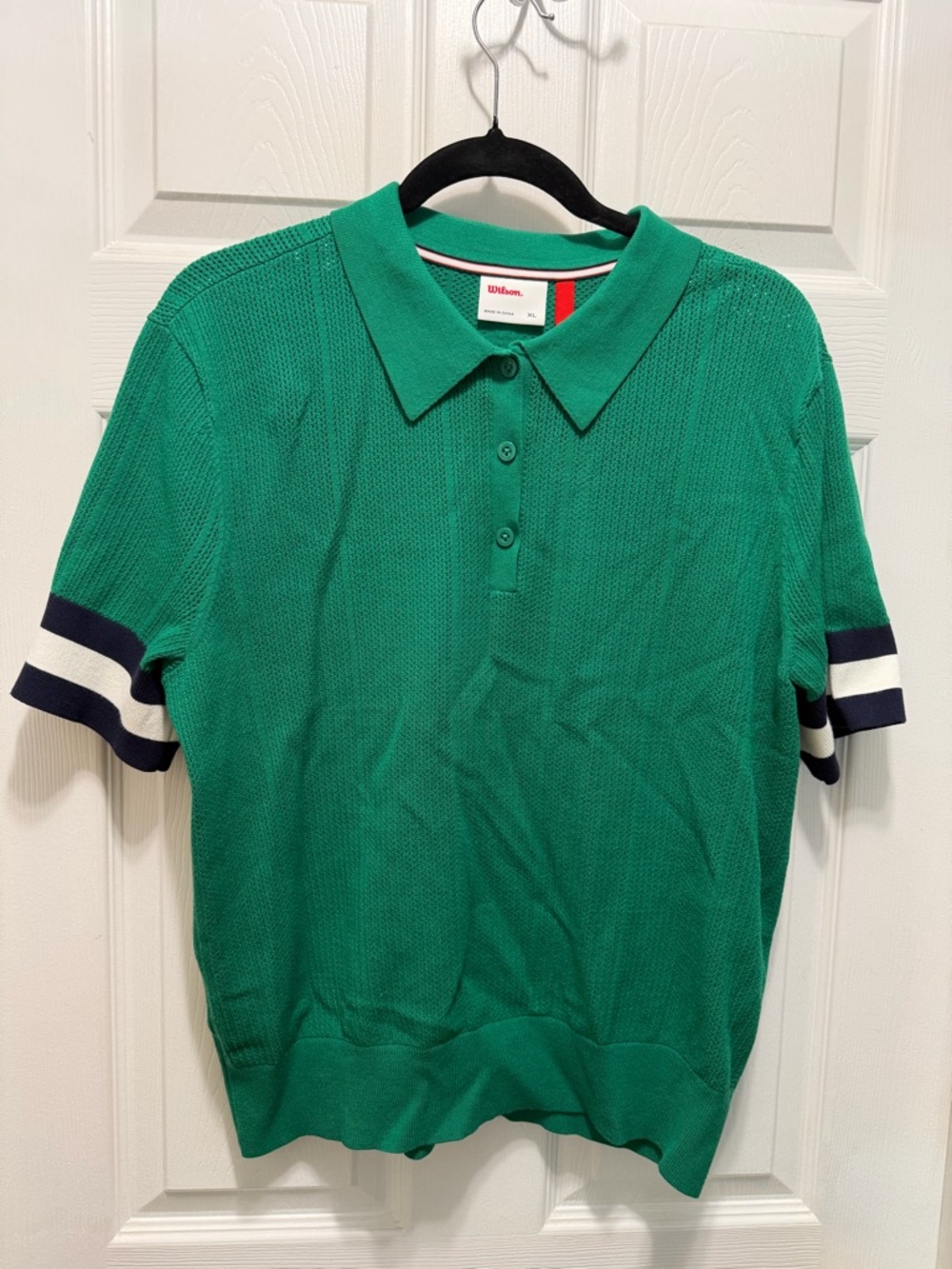 Wilson Green Short-Sleeve Polo with Navy & White Sleeve Stripes